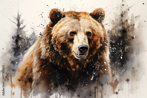 Watercolor painting of a brown bear.