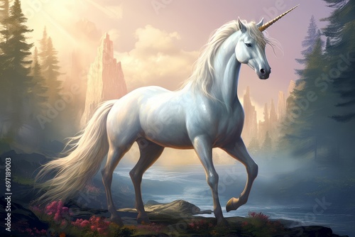 Radiant Majestic white unicorn. Person female. Generate Ai © juliars