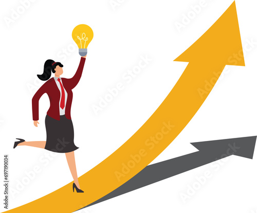 Businesswoman push the arrow upward