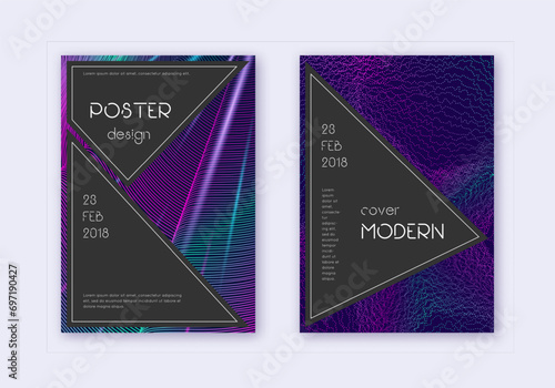 Black cover design template set. Neon abstract lin