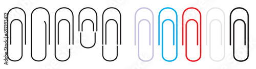 Paper clip icons set on white background. Paperclips in flat style. Office Paper Clip sign. Vector illustration
