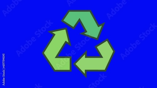 Animation recycling symbols isolae on blue background. photo
