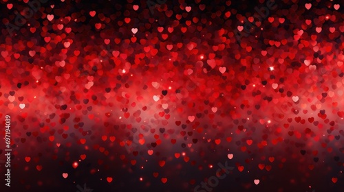 Valentine's Day hearts backdrop with red bokeh lights. Seasonal greeting and affection.