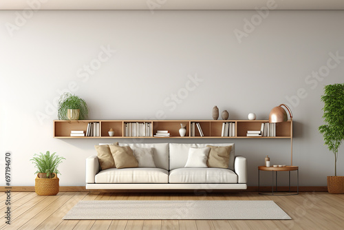 3d rendered Minimal style Modern living room interior design with sofa