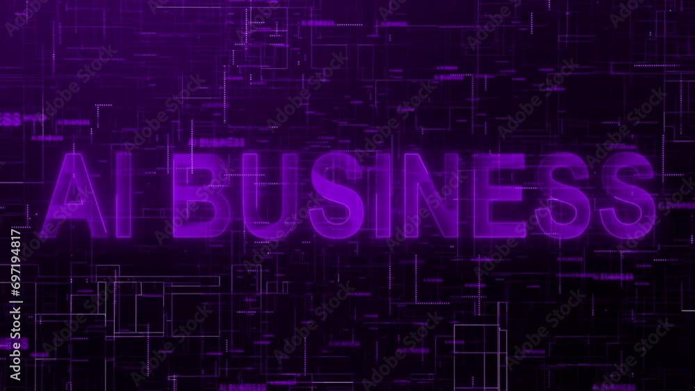 AI business text technology animated data line purple glow AI business text technology animated data line purple glow