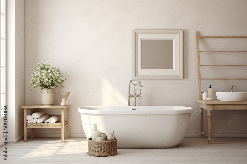 Fototapeta premium 3d rendered Minimal style Modern bathroom interior design with bathtub