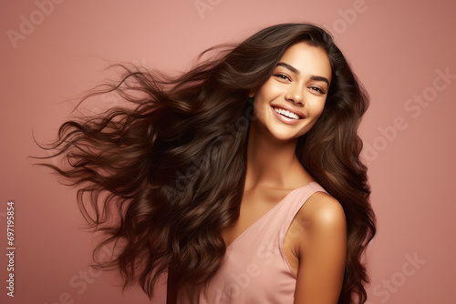 young indian woman with long and shiny hair style