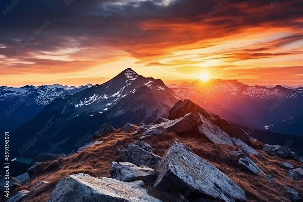 Inspirational Sunset in the Majestic Mountains - Motivational Concept, Generative ai