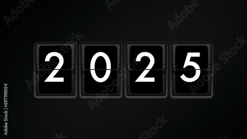 Mechanical flip clock switches from year 2020 to 2025