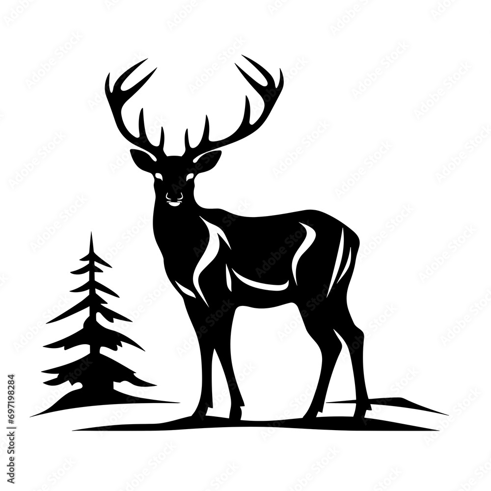 Vector silhouette of deer on white background. Deer Vector PNG, Vector silhouette of deer on white background. Deer Vector PNG,