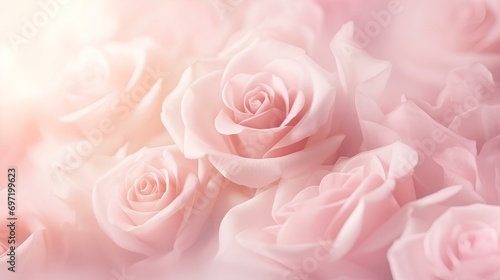 Delicate roses on a pink background with a place for text.