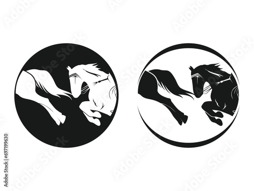horseman vector logo, black and white circle design, eps 10.