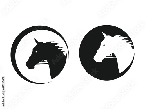 horseman vector logo, black and white circle design, eps 10.