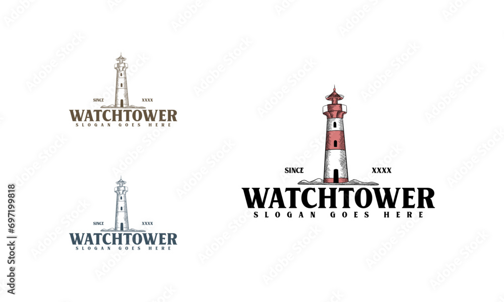 Lighthouse Design Element in Vintage Style for Logo or Badge Retro vector illustration. Vector illustration.