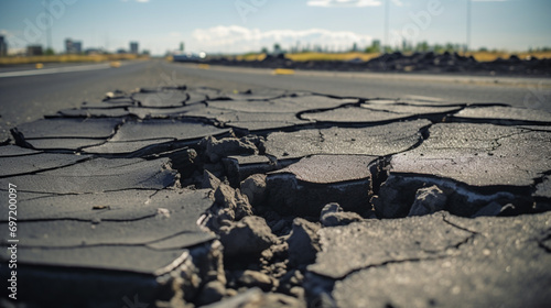 Cracked bad asphalt, generative AI