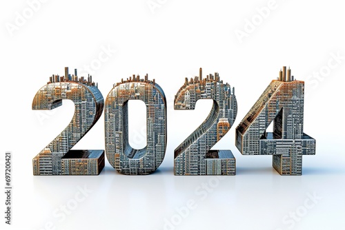Corporate Vision 2024: White background with the text composed of sleek business elements photo