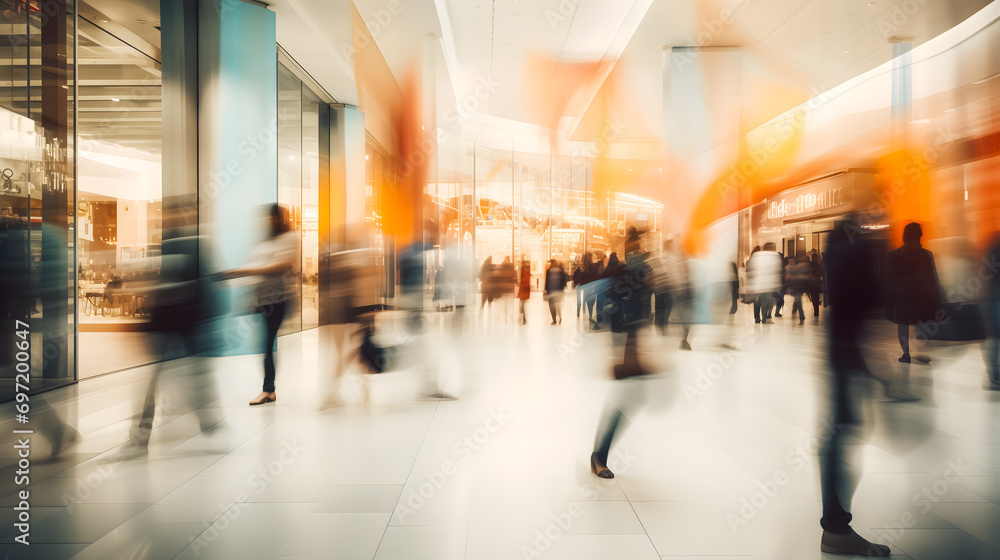 Des gens qui se promènent dans un centre commercial moderne.