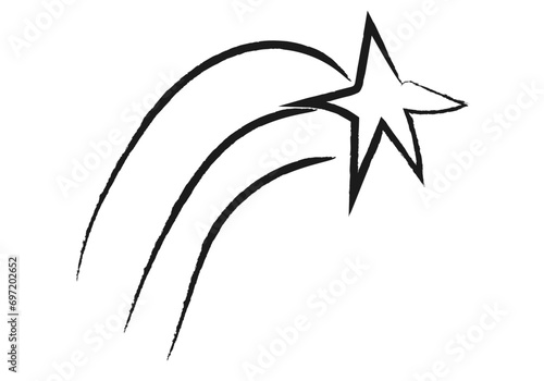 Dibujo de trazado negro representando una estrella fugaz. 