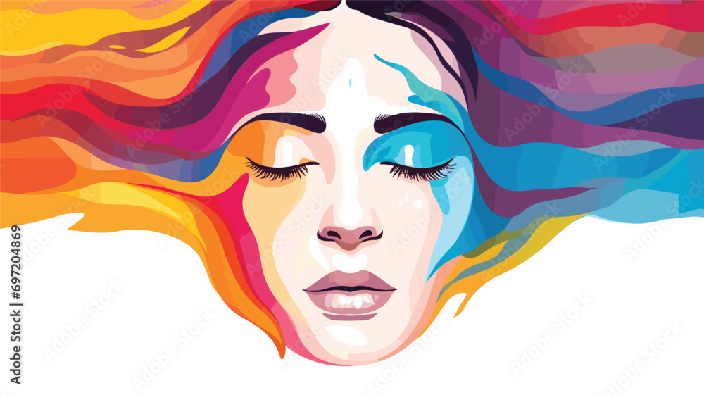  colorful painting woman s face with colors rainbow. Vector illustration 