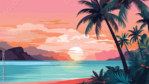  colorful illustration capturing spirit tropical beach. Vector illustration  photo