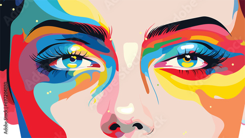  colorful painting woman s face with colors rainbow. Vector illustration  photo