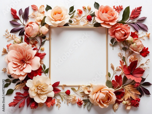 Beautiful floral square frame on white background