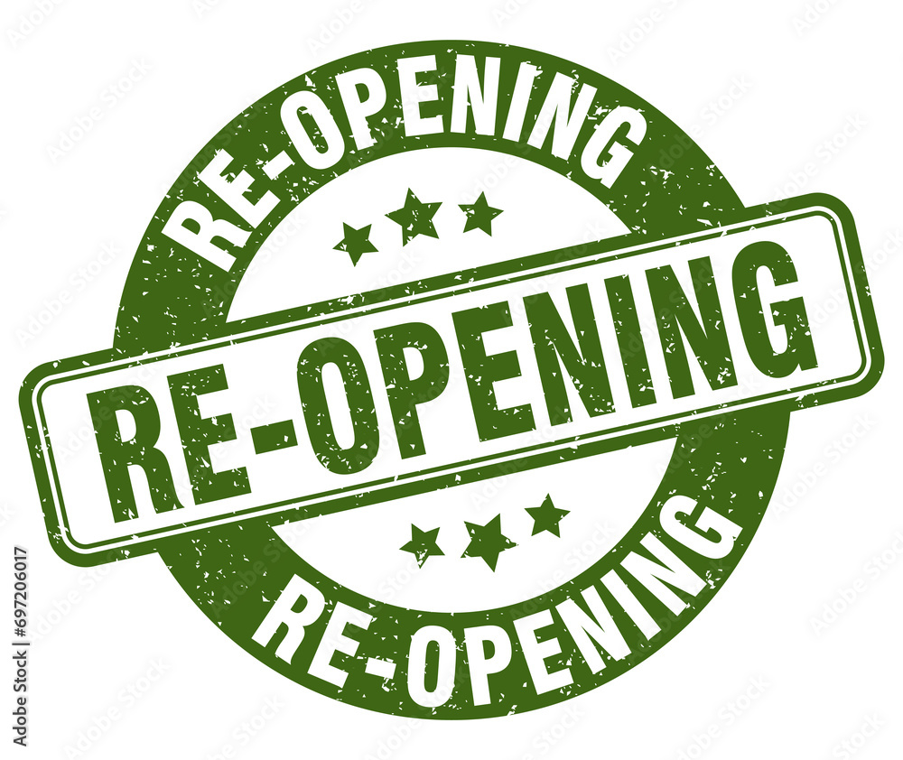 re-opening stamp. re-opening label. round grunge sign re-opening stamp. re-opening label. round grunge sign