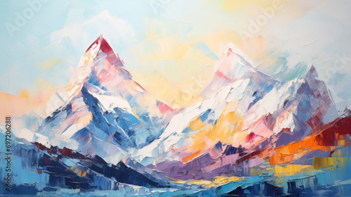 Modern abstract art acrylic oil painting of mountain
