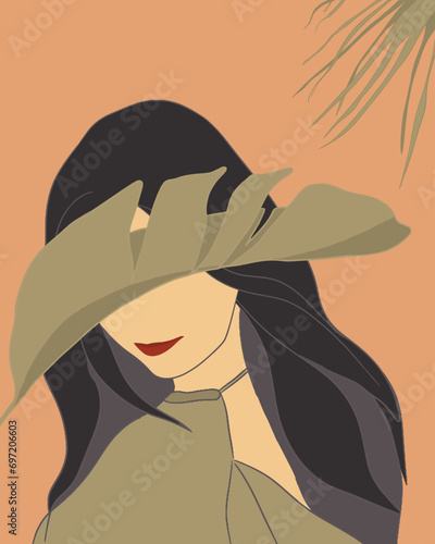 Abstract woman silhouette on retro summer background. Fashion female portrait in pastel colors. Contemporary art poster