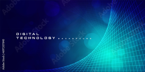 Digital technology futuristic blue green background, internet network connection, abstract cyber information communication, science innovation future tech, Ai big data line dot, illustration vector 3d