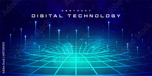 Digital technology futuristic blue green background, internet network connection, abstract cyber information communication, science innovation future tech, Ai big data line dot, illustration vector 3d