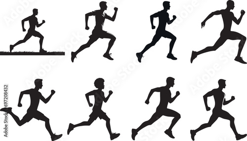 Running Men Silhouette, Vector Set Of Isolated Silhouettes