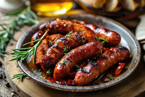 A Taste of Spain: Chorizo in Wine - An Ode to Spanish Culinary Excellence, Where Succulent Sausage Meets the Richness of Red Wine in a Dish Bursting with Authentic Flavor.