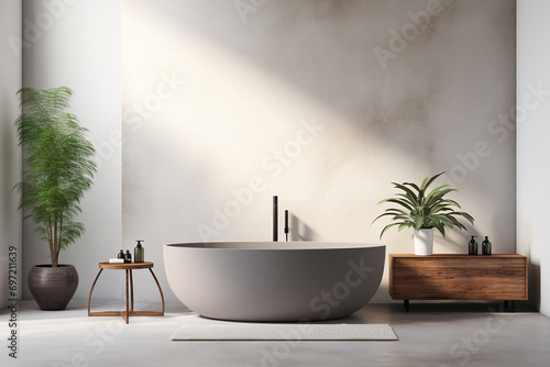 3d rendered Minimal style black theme Modern bathroom interior design with bathtub