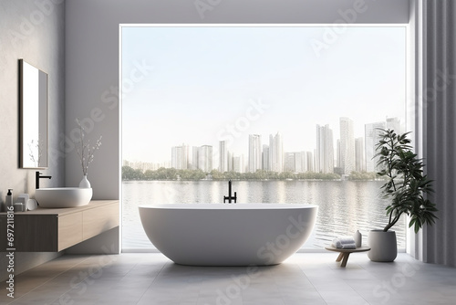 3d rendered Minimal style black theme Modern bathroom interior design with bathtub © Irfan Hameed