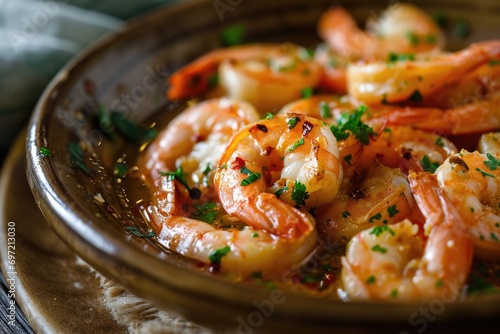 A Culinary Journey to Spain: Gambas al Ajillo, Garlic Shrimp, Skillfully Sauteed in Olive Oil, Garlic Cloves, and Red Chili Peppers, a Taste of Authentic Spanish Seafood Gastronomy.






 photo