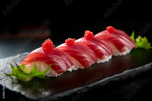 Tuna Sushi Nigiri, Close-up Shot, created with Generative AI
