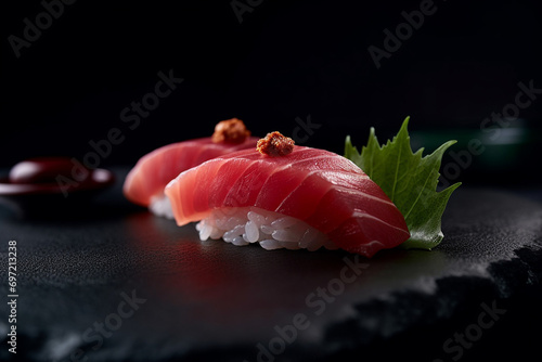 Tuna Sushi Nigiri, Close-up Shot, created with Generative AI