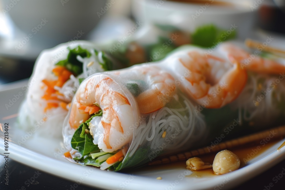 Goi Cuon Delight: Fresh Vietnamese Spring Rolls - A Culinary Symphony of Shrimp, Herbs, and Vermicelli Wrapped in Rice Paper, Perfectly Executing the Art of Authentic Asian Street Food.
Goi Cuon Delight: Fresh Vietnamese Spring Rolls - A Culinary Symphony of Shrimp, Herbs, and Vermicelli Wrapped in Rice Paper, Perfectly Executing the Art of Authentic Asian Street Food.