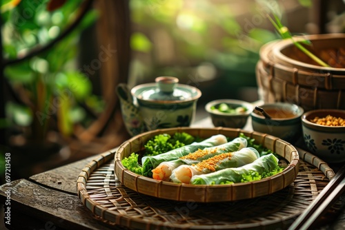 Goi Cuon Delight: Fresh Vietnamese Spring Rolls - A Culinary Symphony of Shrimp, Herbs, and Vermicelli Wrapped in Rice Paper, Perfectly Executing the Art of Authentic Asian Street Food.