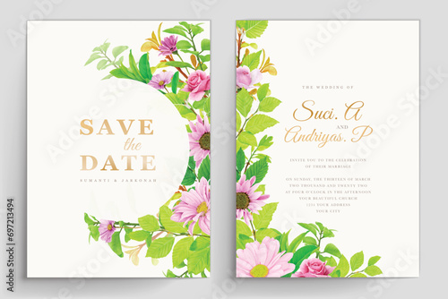 pink floral ornament wedding invitation card design
