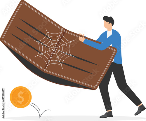 Poverty based on financial bankruptcy, the concept of loss and damage,empty wallet, financial problems in paying expenses such as rent and loans, a bankrupt businessman holding an empty wallet

