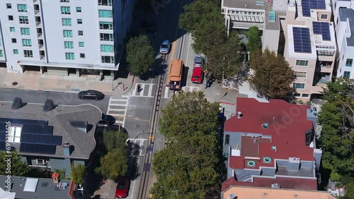 Aerial view of the classical Lombard street in San Francisco, USA. 