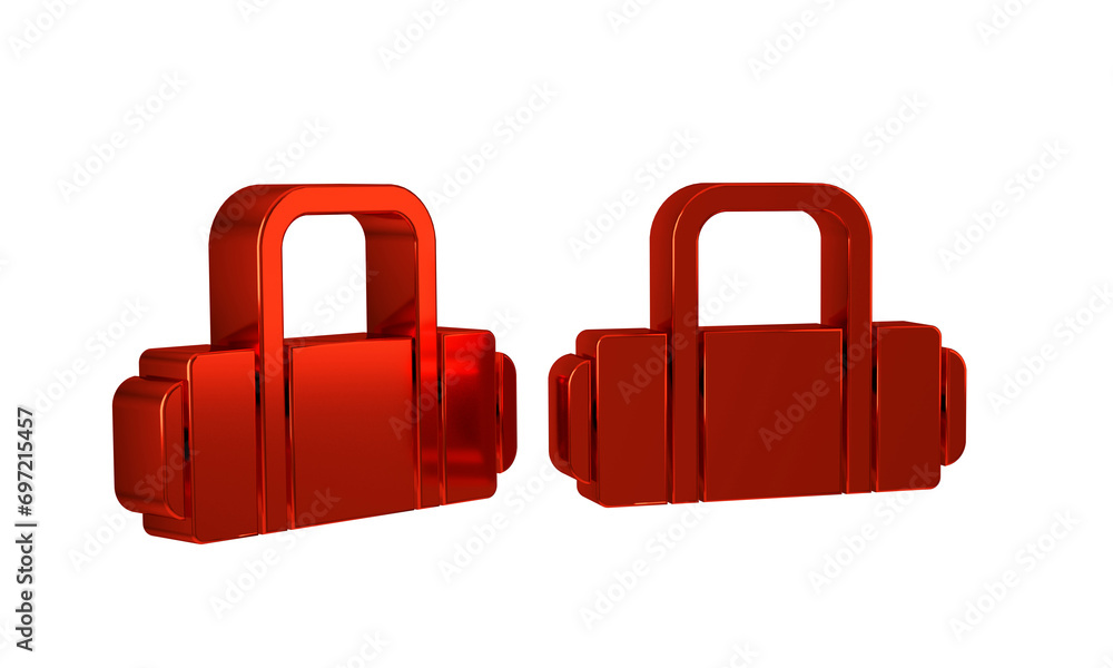 Naklejka premium Red Suitcase for travel icon isolated on transparent background. Traveling baggage sign. Travel luggage icon.