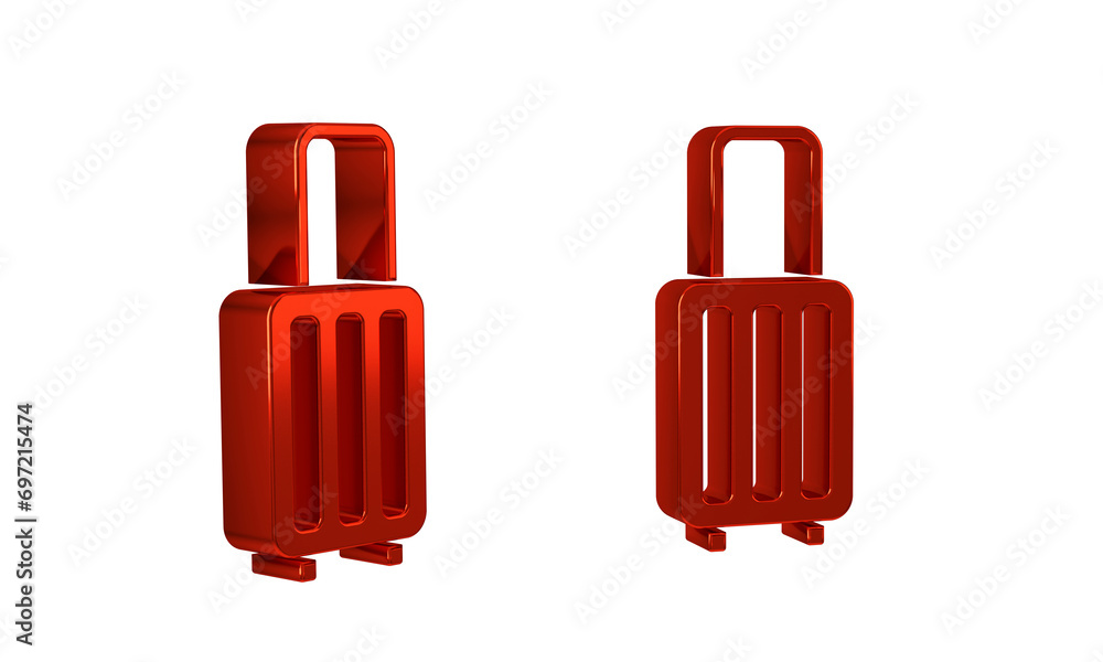 Obraz premium Red Suitcase for travel icon isolated on transparent background. Traveling baggage sign. Travel luggage icon.