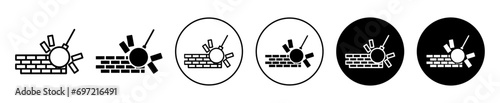 Demolition Icon. heavy weight metal ball wrecker crane to damage residential property wall breakdown symbol. scaffolding destroy of building vector set. Broken house dismantlement or demolition sign