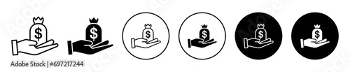 loan icon. easy instant credit home loan lending money. personal financial wealth vector set. bribe greed or business profit symbol. hand with dollar money bag sign. cash loan payment service icon photo