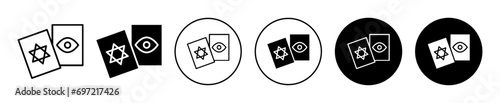 
Tarot Icon. mysterious fortune destiny prediction tarot card for zodiac astronomy. mystic fantasy or sacred horoscope occult tarot cards symbol vector. spiritual fate teller astrology oracle set.



