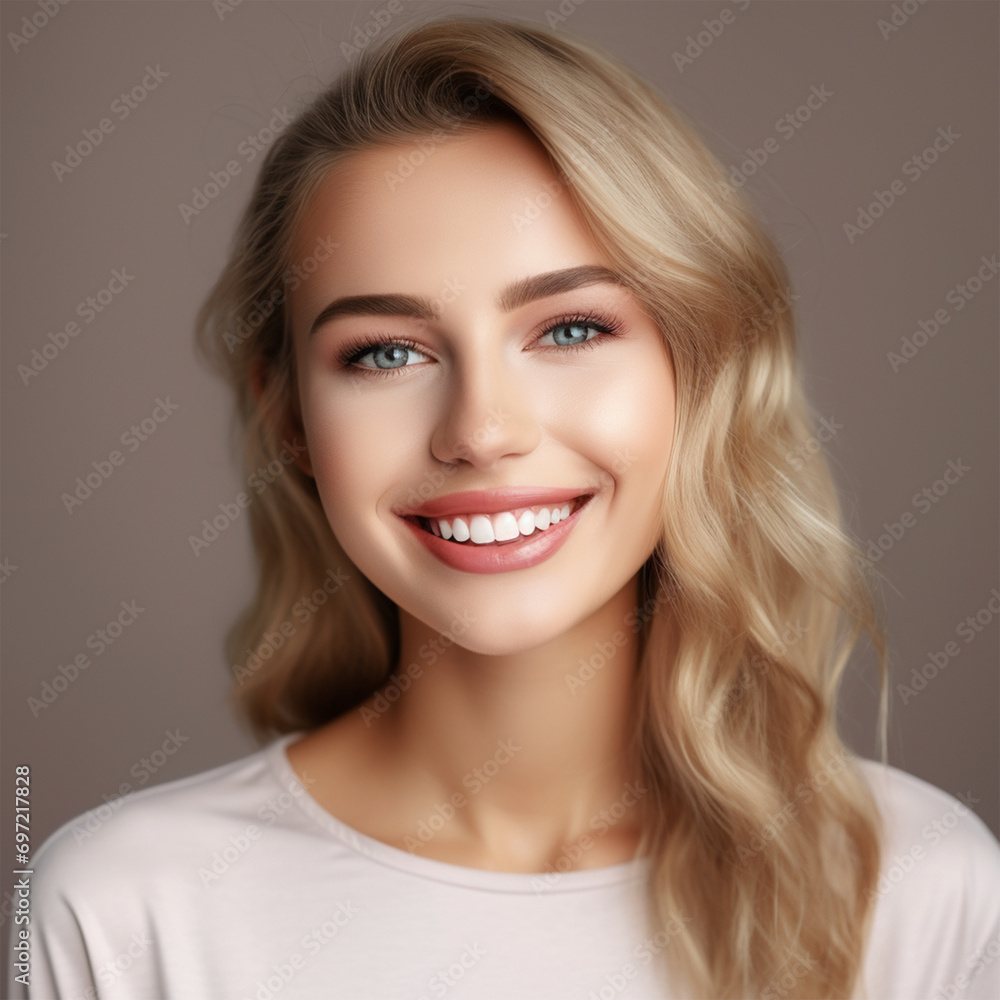 Beautiful wide smile of young fresh woman with great healthy white teeth. Isolated over background Beautiful wide smile of young fresh woman with great healthy white teeth. Isolated over background