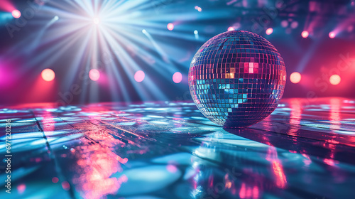 Stage of the disco with shimmering ball. 